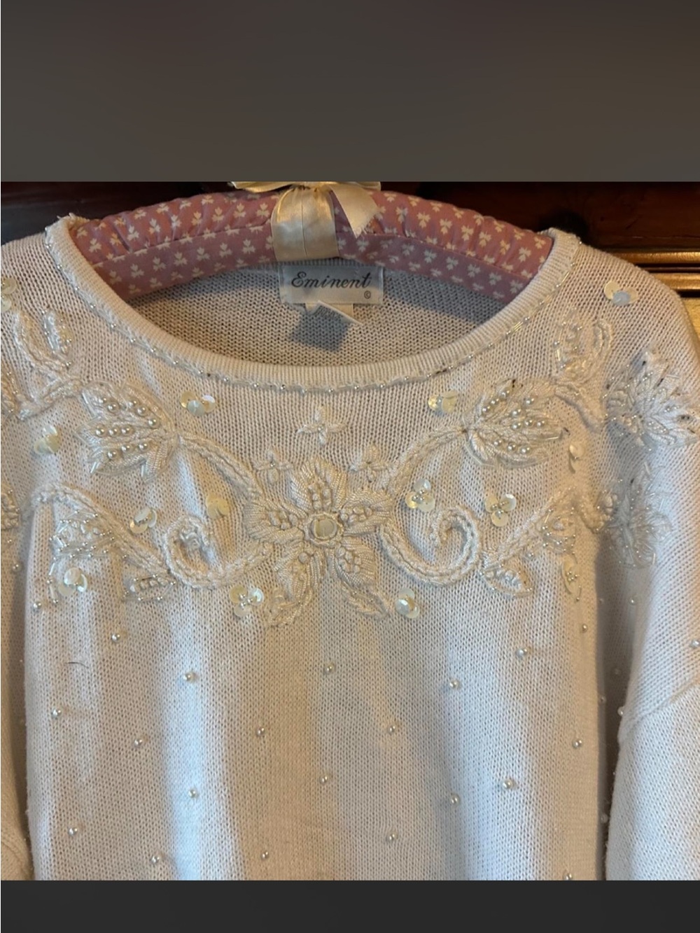 Eminent Ivory Embellished Scoop-Neck Sweater
